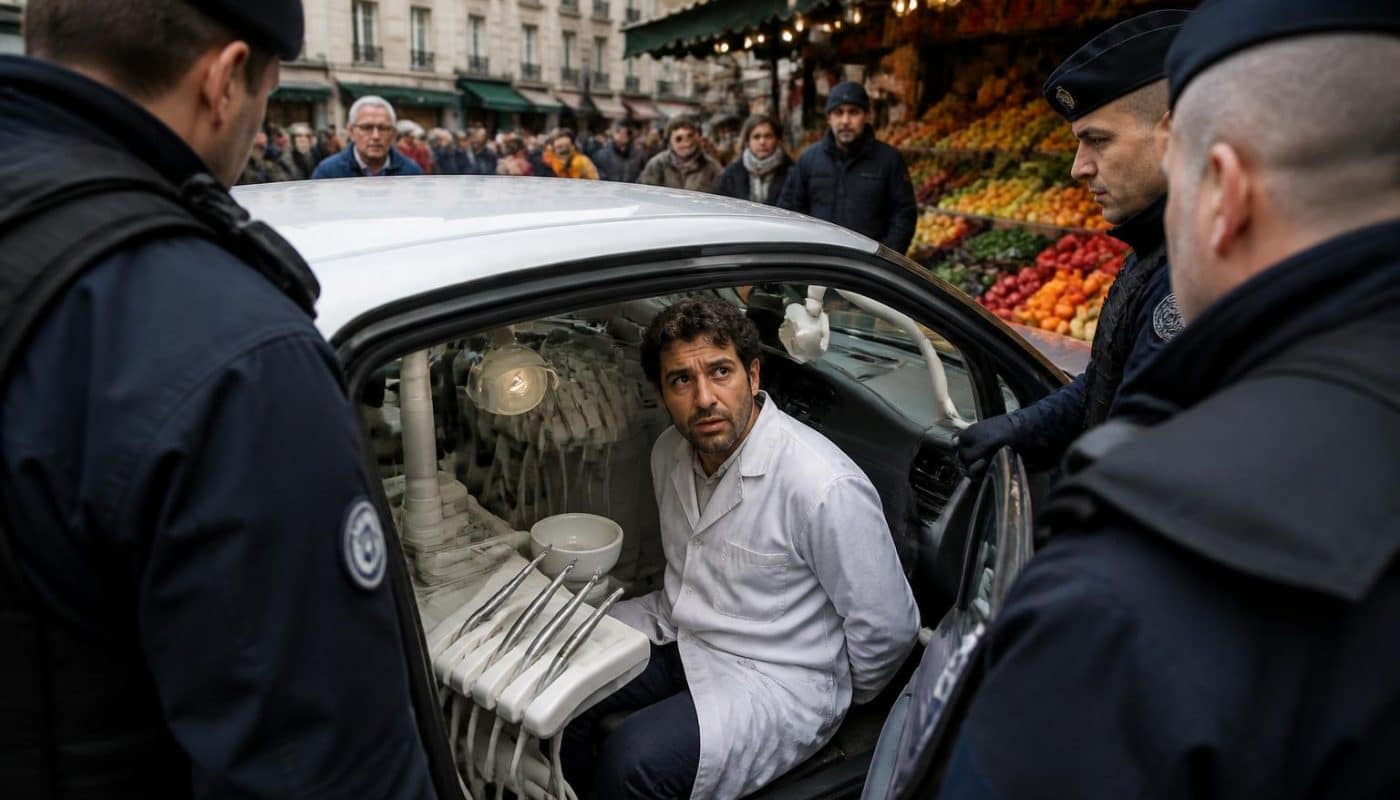 à paris, un imposteur en blouse blanche a été arrêté pour avoir prodigué des soins dentaires illégaux dans sa voiture, ciblant ses victimes principalement sur les marchés. une affaire d'escroquerie sanitaire inquiétante.