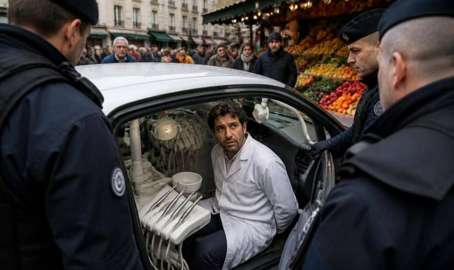 à paris, un imposteur en blouse blanche a été arrêté pour avoir prodigué des soins dentaires illégaux dans sa voiture, ciblant ses victimes principalement sur les marchés. une affaire d'escroquerie sanitaire inquiétante.