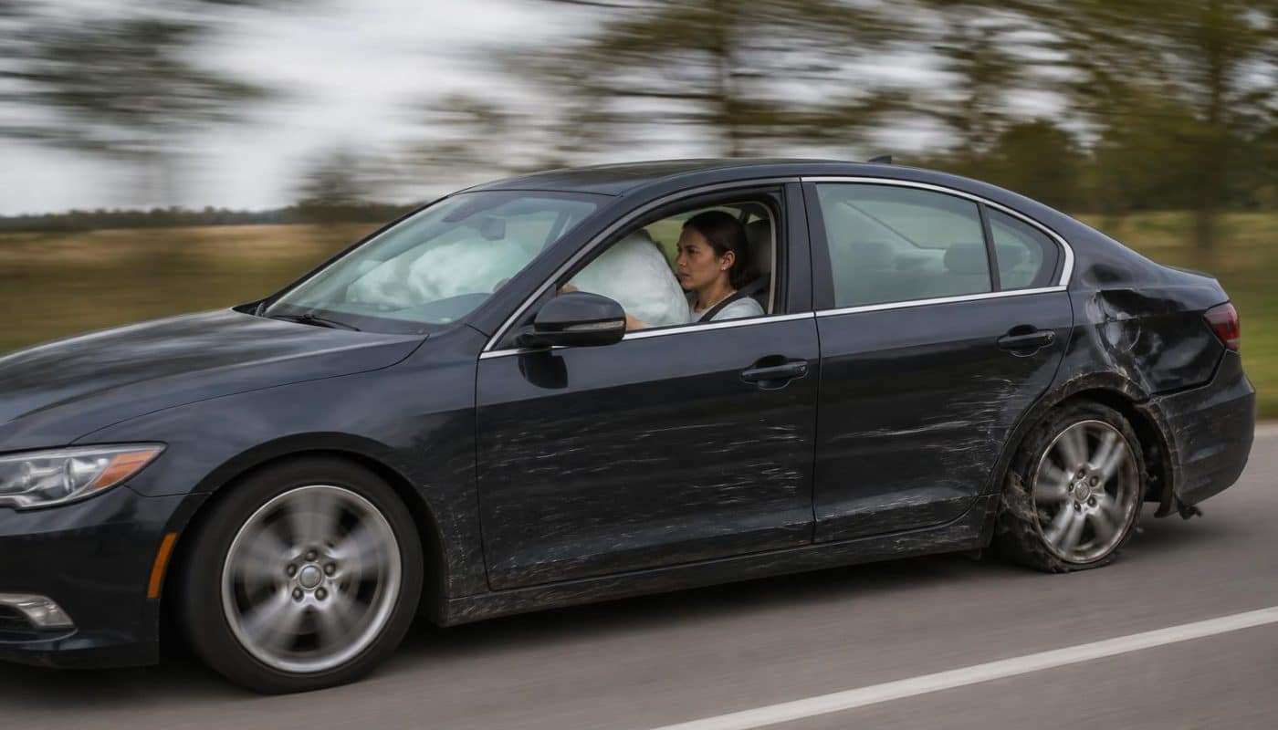 découvrez l'incroyable histoire d'une conductrice qui, malgré la perte d'une roue et le déclenchement des airbags, continue sa route avec une détermination hors du commun.
