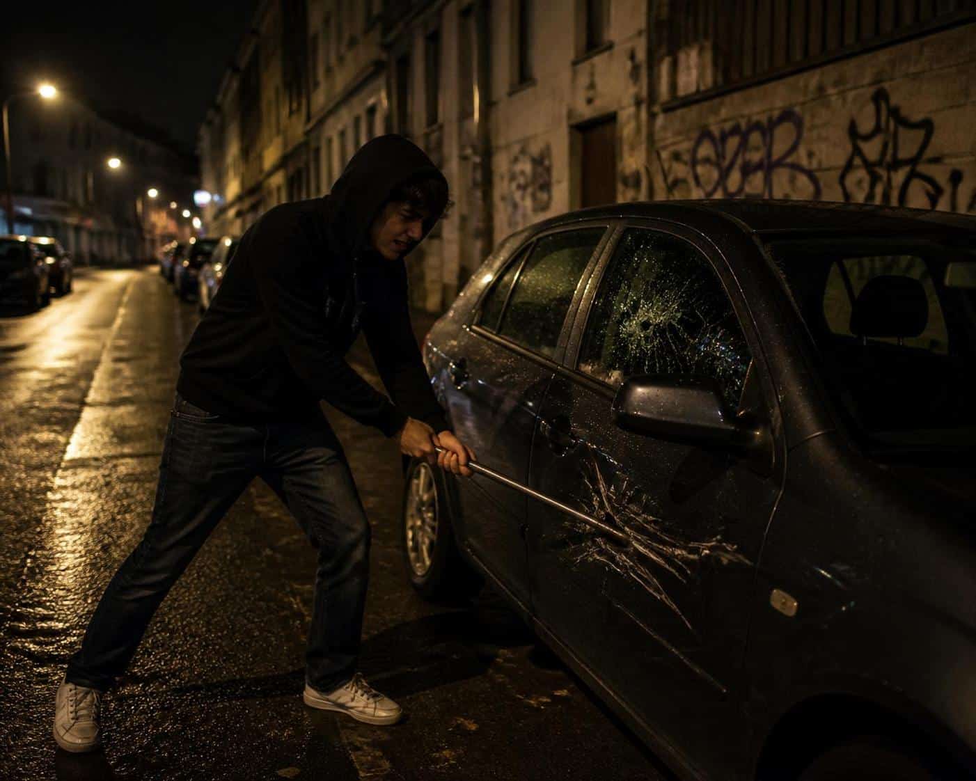 un jeune de 20 ans provoque des d&eacute;g&acirc;ts en vandalisant une voiture sans permis, affirmant agir &laquo; pour s&rsquo;amuser &raquo;, semant le trouble dans son quartier.