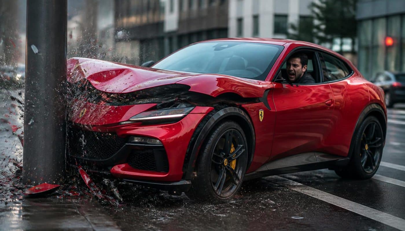 un voleur en fuite au volant d’une ferrari purosangue percute un poteau, mettant fin à sa course effrénée. découvrez les détails de cet accident spectaculaire.