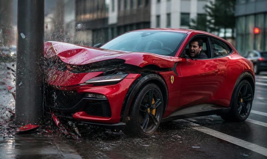 Un voleur percute un poteau en fuyant au volant d’une Ferrari Purosangue