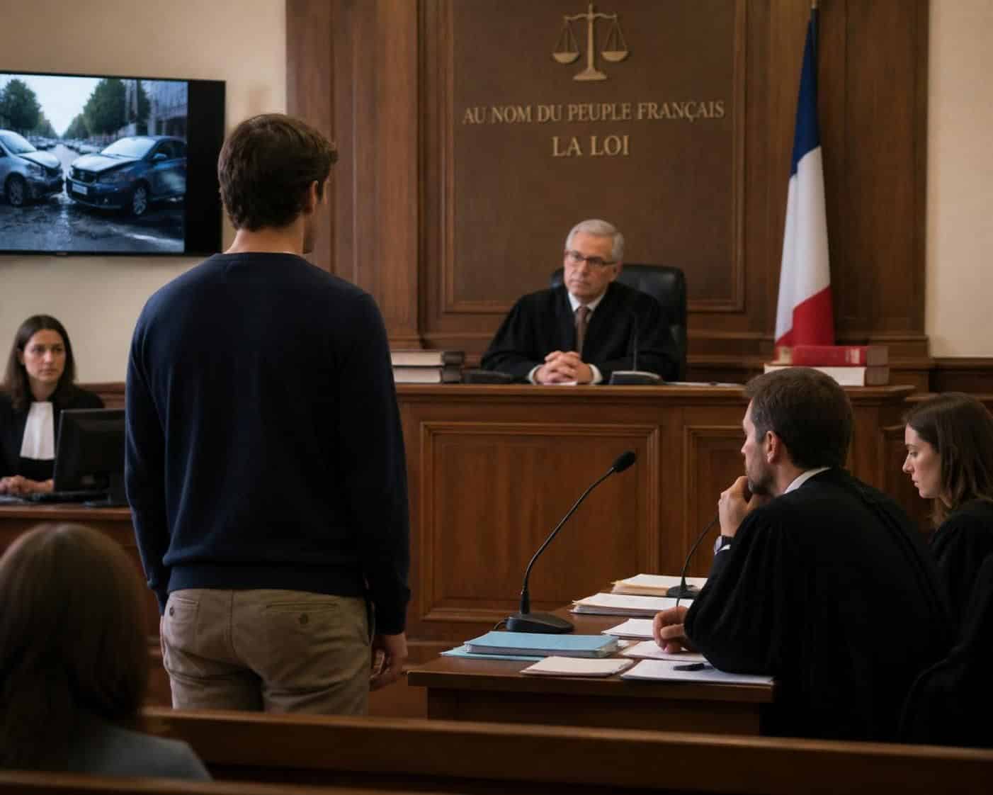 apr&egrave;s un accident, il pr&eacute;tend qu'on lui a vol&eacute; sa voiture ; son mensonge est finalement d&eacute;voil&eacute; au tribunal.