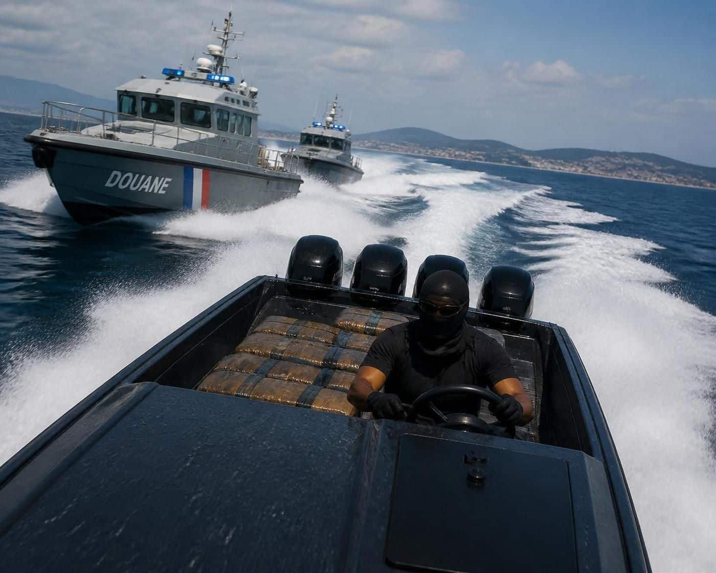 un pilote de go-fast abandonnant son véhicule pour échapper aux douaniers est intercepté avec près de 800 kg de stupéfiants, révélant une opération de contrebande majeure.
