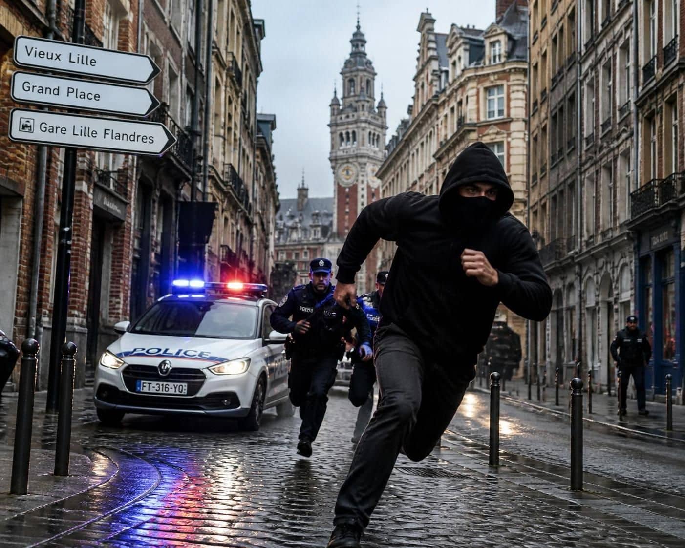 à lille, un vol de voiture a entraîné une course-poursuite impressionnante de 80 km avec la police, captivant les habitants et mobilisant les forces de l'ordre.