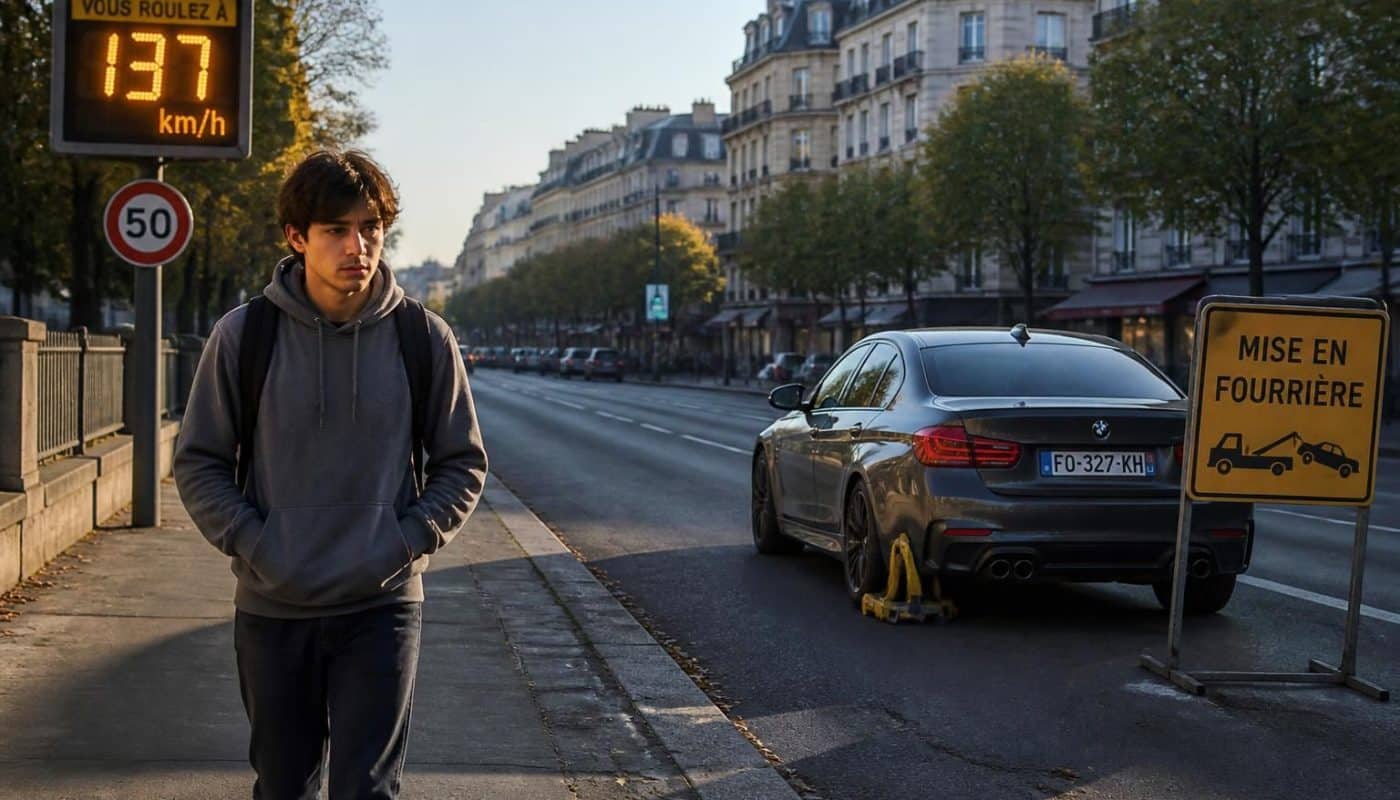 un étudiant a été flashé à 137 km/h en bmw, entraînant la suspension de son permis, la saisie de son véhicule, et un retour scolaire à pied.