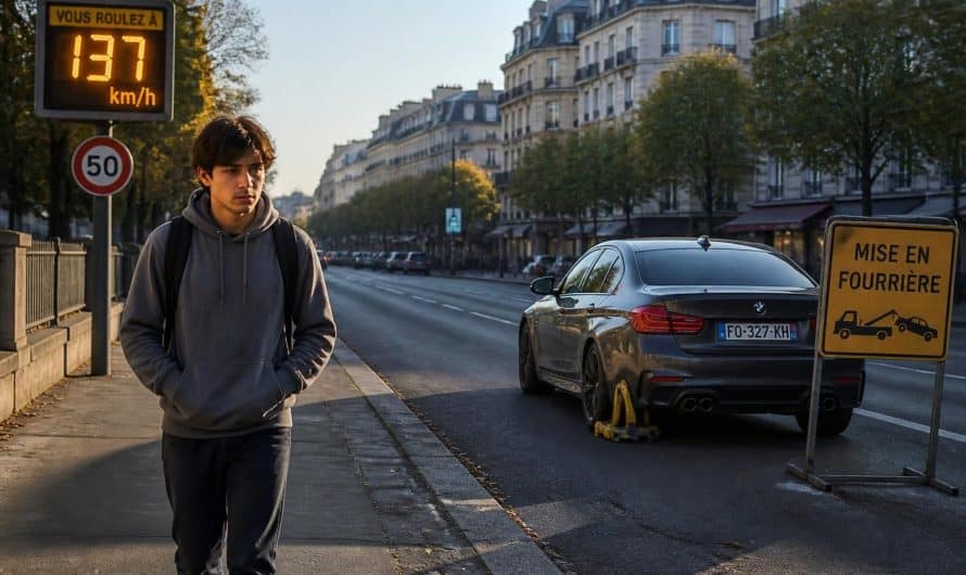 un étudiant a été flashé à 137 km/h en bmw, entraînant la suspension de son permis, la saisie de son véhicule, et un retour scolaire à pied.