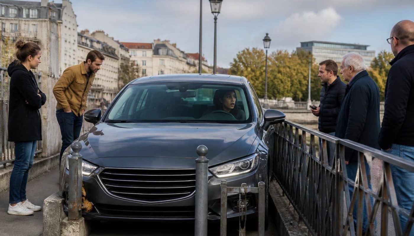 découvrez l'histoire surprenante d'une conductrice coincée sur une passerelle piétonne et les défis inattendus qu'elle a dû affronter.