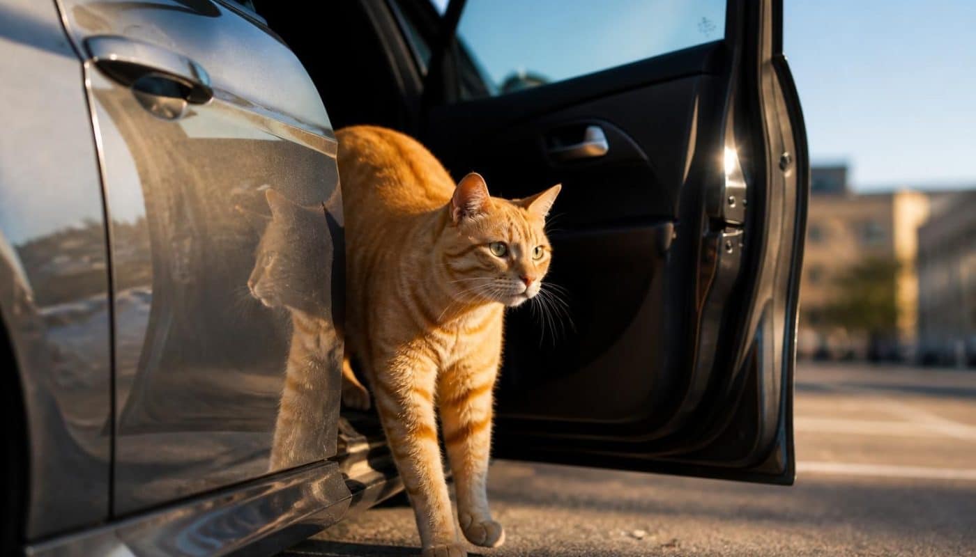 après cinq jours d'absence, un chat coincé dans une voiture est enfin retrouvé et retrouve sa liberté, une histoire touchante de retrouvailles et de soulagement.