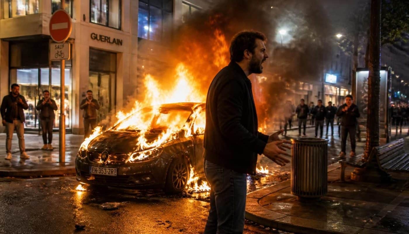 après une dispute avec sa compagne, un homme met le feu à sa voiture en plein centre-ville, provoquant un important incendie et attirant l'attention des passants.