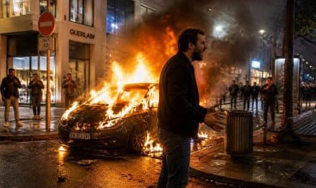 après une dispute avec sa compagne, un homme met le feu à sa voiture en plein centre-ville, provoquant un important incendie et attirant l'attention des passants.