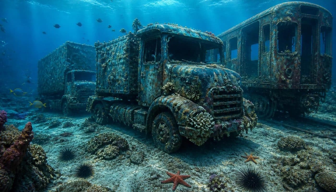 découvrez comment des camions et des wagons de métro immergés sont transformés en récifs artificiels pour favoriser la biodiversité marine et protéger les écosystèmes sous-marins.