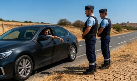 en pleine sécheresse, un homme jette son mégot depuis sa voiture, observé de près par les gendarmes prêts à intervenir.