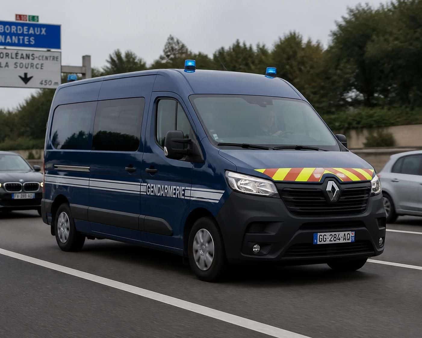 un homme conduit son van, imitant à l'identique un véhicule de gendarmerie avec gyrophares et bandes blanches, et se retrouve devant la justice pour cette infraction.