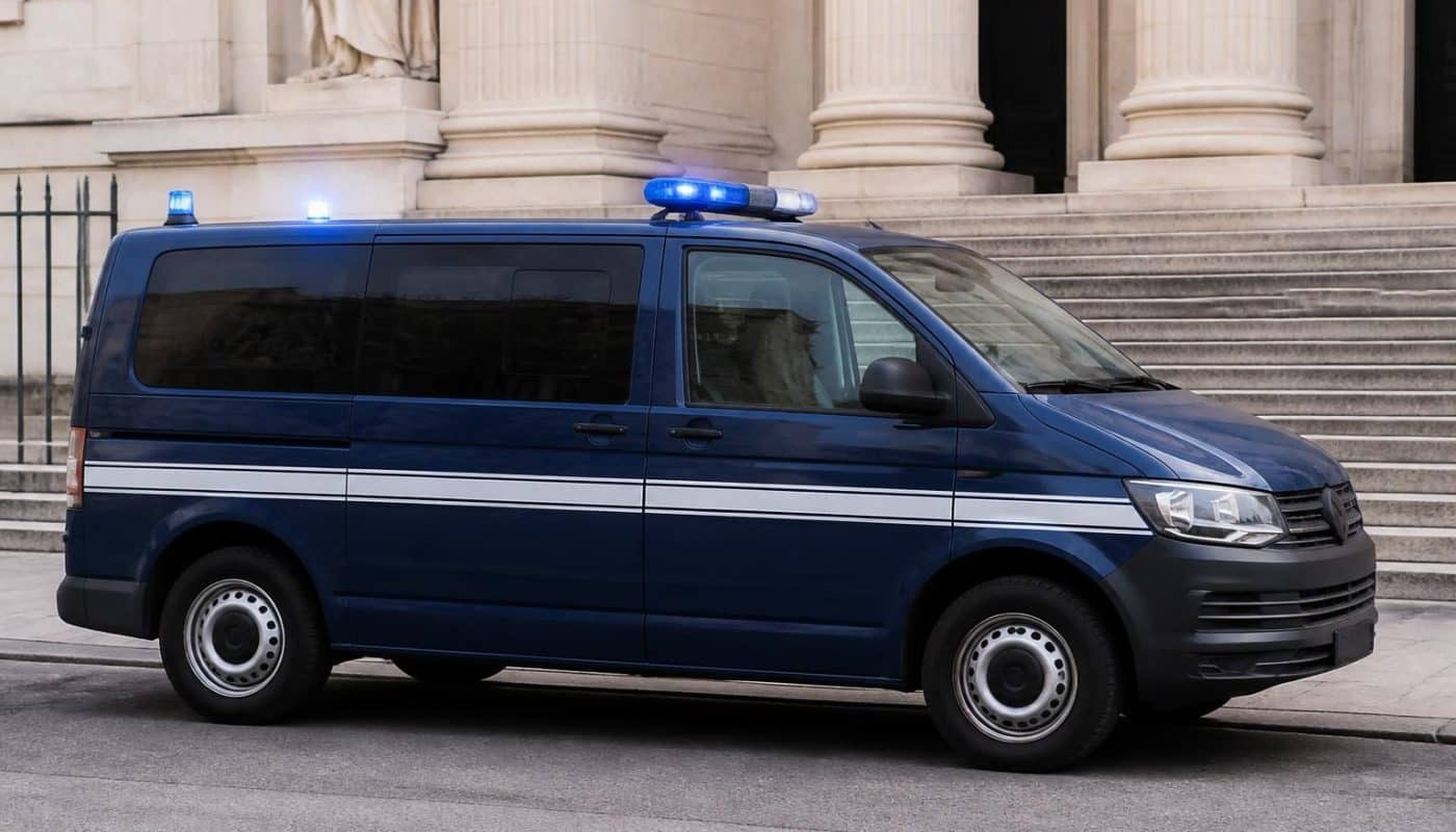 un homme conduit un van ressemblant à un véhicule de gendarmerie, équipé de gyrophares et de bandes blanches, et fait face à la justice pour cette imitation.