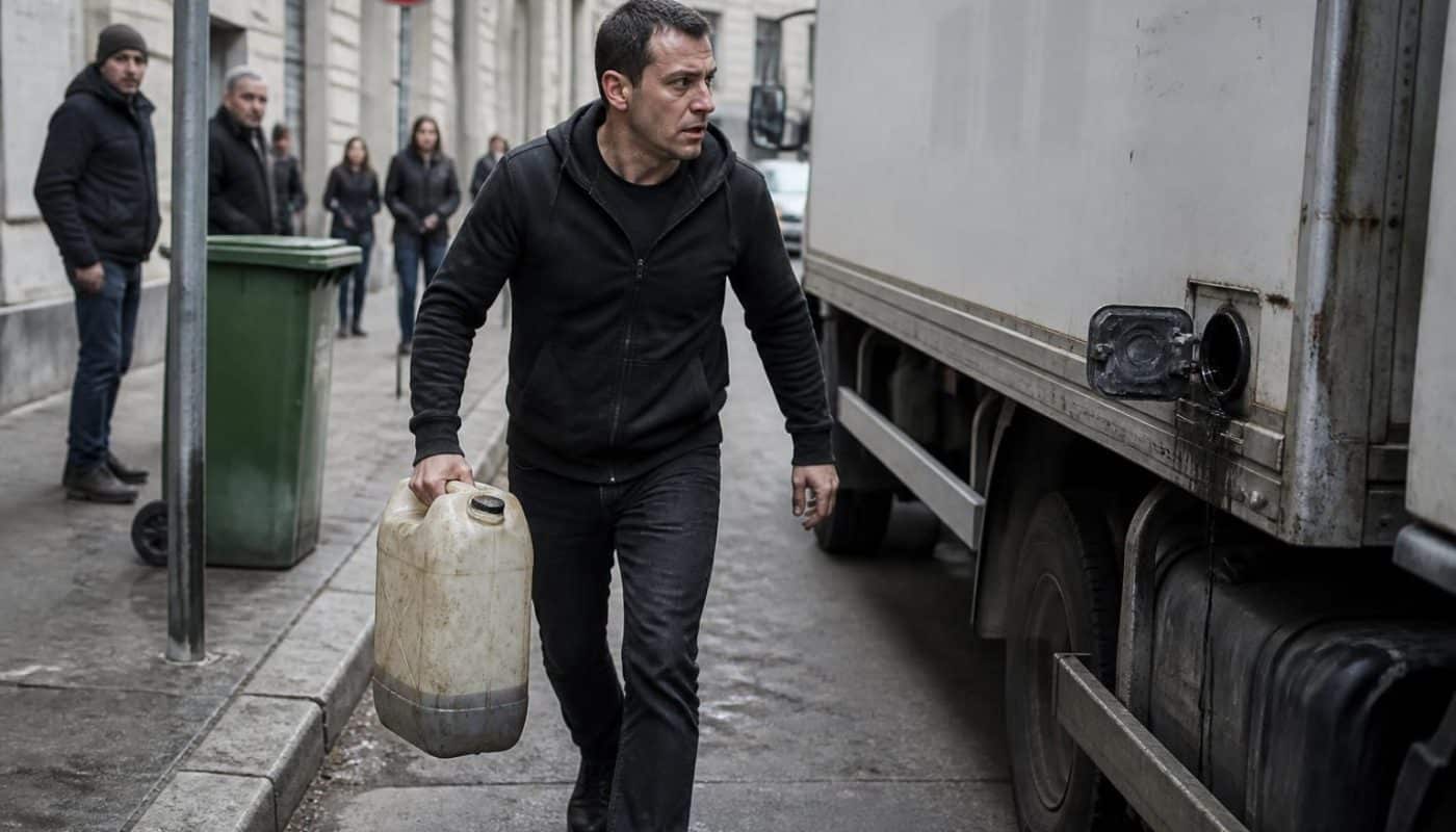 un homme, vu en train de marcher avec un jerrican, voit sa simple promenade tourner au drame judiciaire après avoir siphonné un camion. découvrez les détails surprenants de cette affaire.