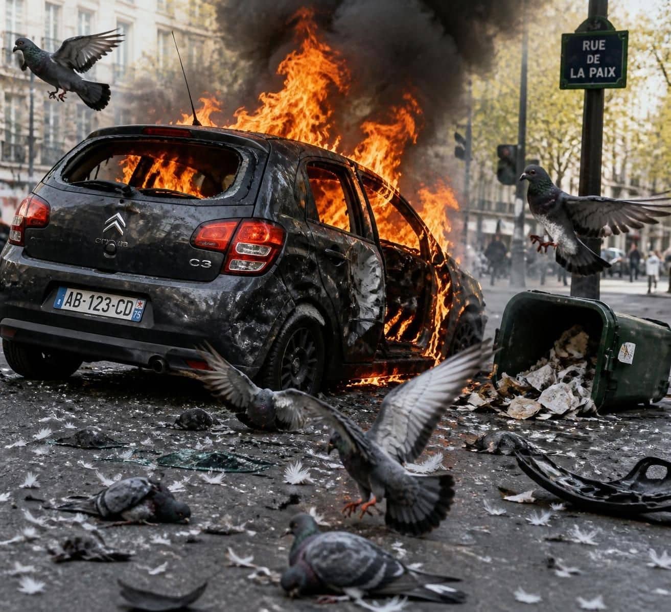 une conductrice &eacute;vite des pigeons soudainement, provoquant un accident spectaculaire o&ugrave; sa voiture fait des tonneaux et prend feu. d&eacute;couvrez les d&eacute;tails de cet incident impressionnant.