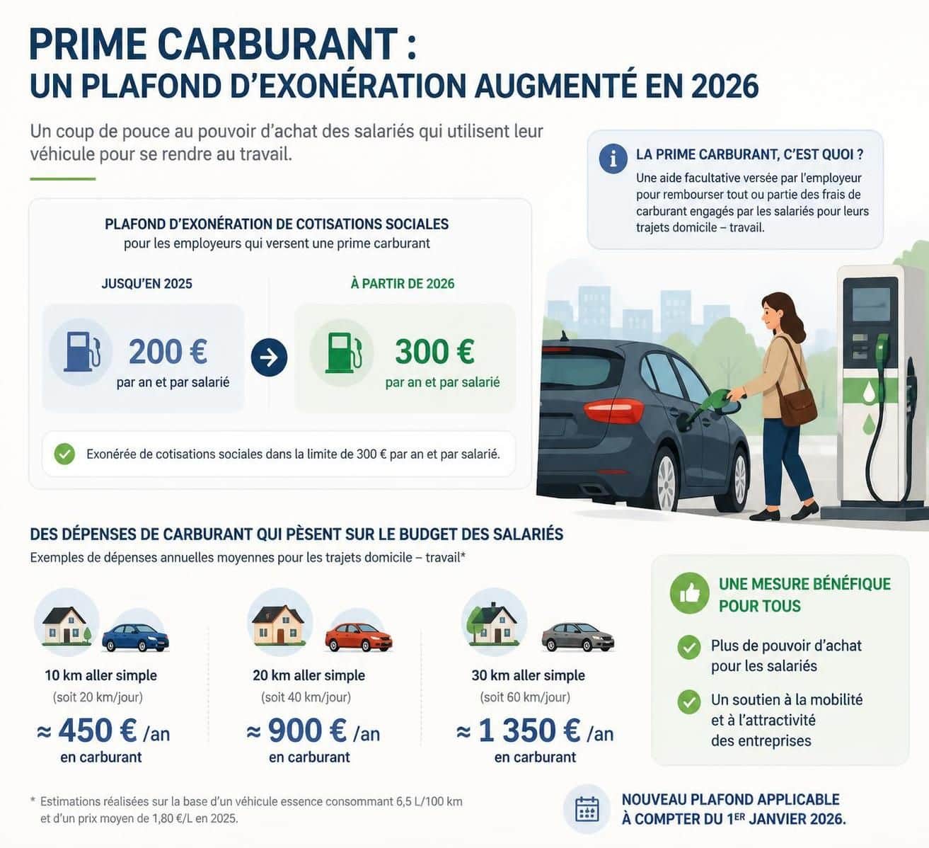 le gouvernement augmente &agrave; 1 000 euros le plafond d'exon&eacute;ration fiscale de la prime carburant, offrant un avantage financier accru aux salari&eacute;s pour all&eacute;ger leurs d&eacute;penses li&eacute;es &agrave; l'essence.