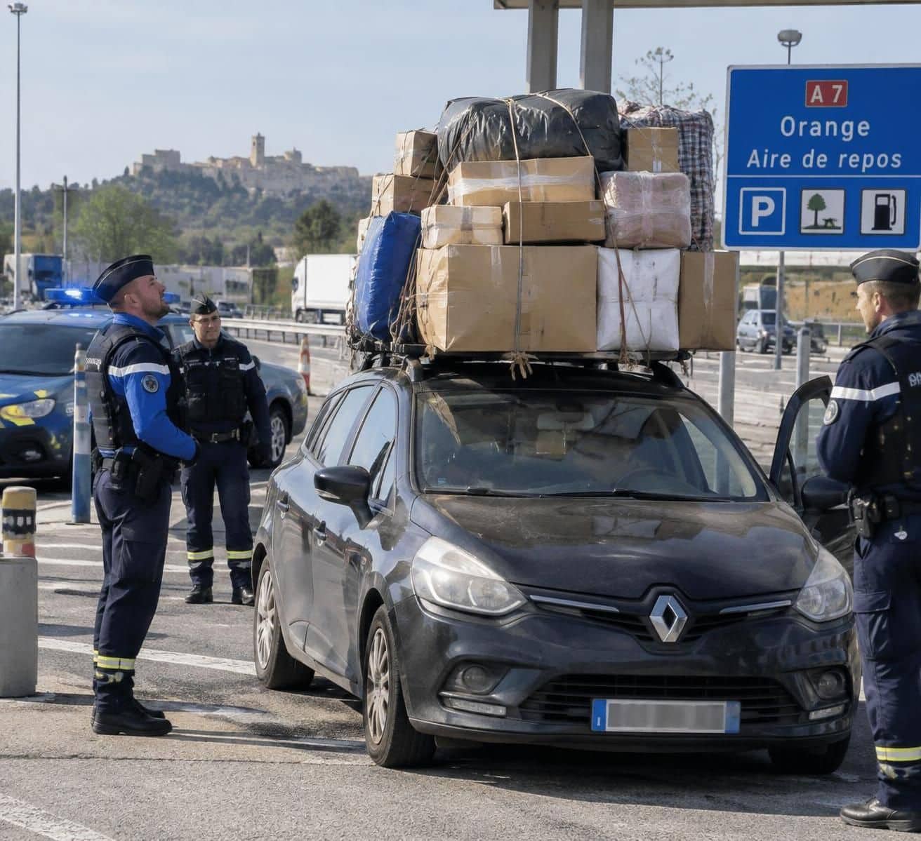 les gendarmes ont d&eacute;couvert pr&egrave;s d&rsquo;une tonne de marchandises transport&eacute;e sur le toit d&rsquo;une renault m&eacute;gane. une sc&egrave;ne aussi &eacute;tonnante que dangereuse.