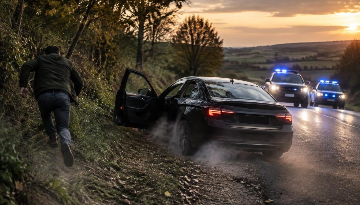 poursuivi par les gendarmes, un automobiliste abandonne son véhicule et tente de leur échapper dans une fuite audacieuse.