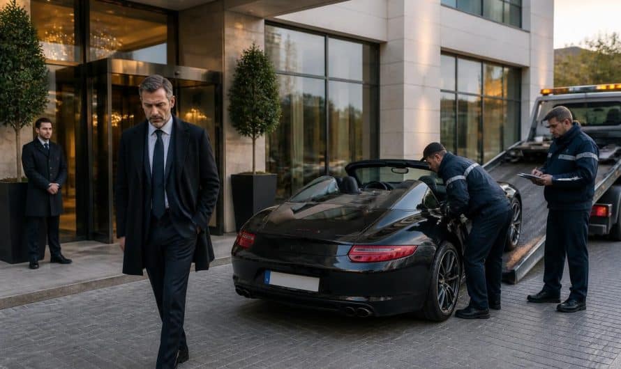 un client quittant un hôtel avec une dette dépassant 500 000 euros voit sa voiture de luxe saisie par les autorités, illustrant les conséquences financières graves de son impayé.