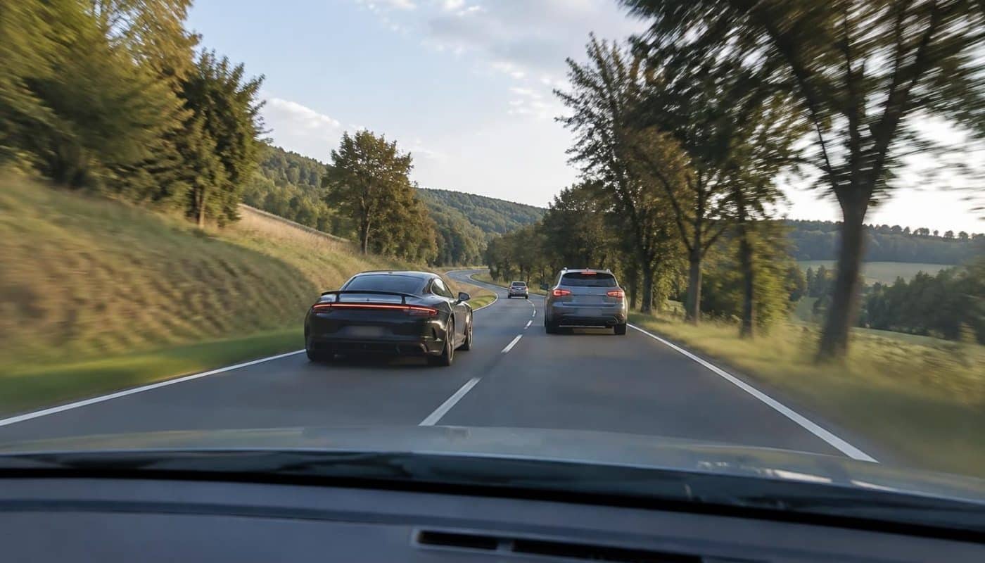 une porsche est filmée à 172 km/h sur une route limitée à 56 km/h : les images de sa dashcam révèlent l’impressionnant excès de vitesse.