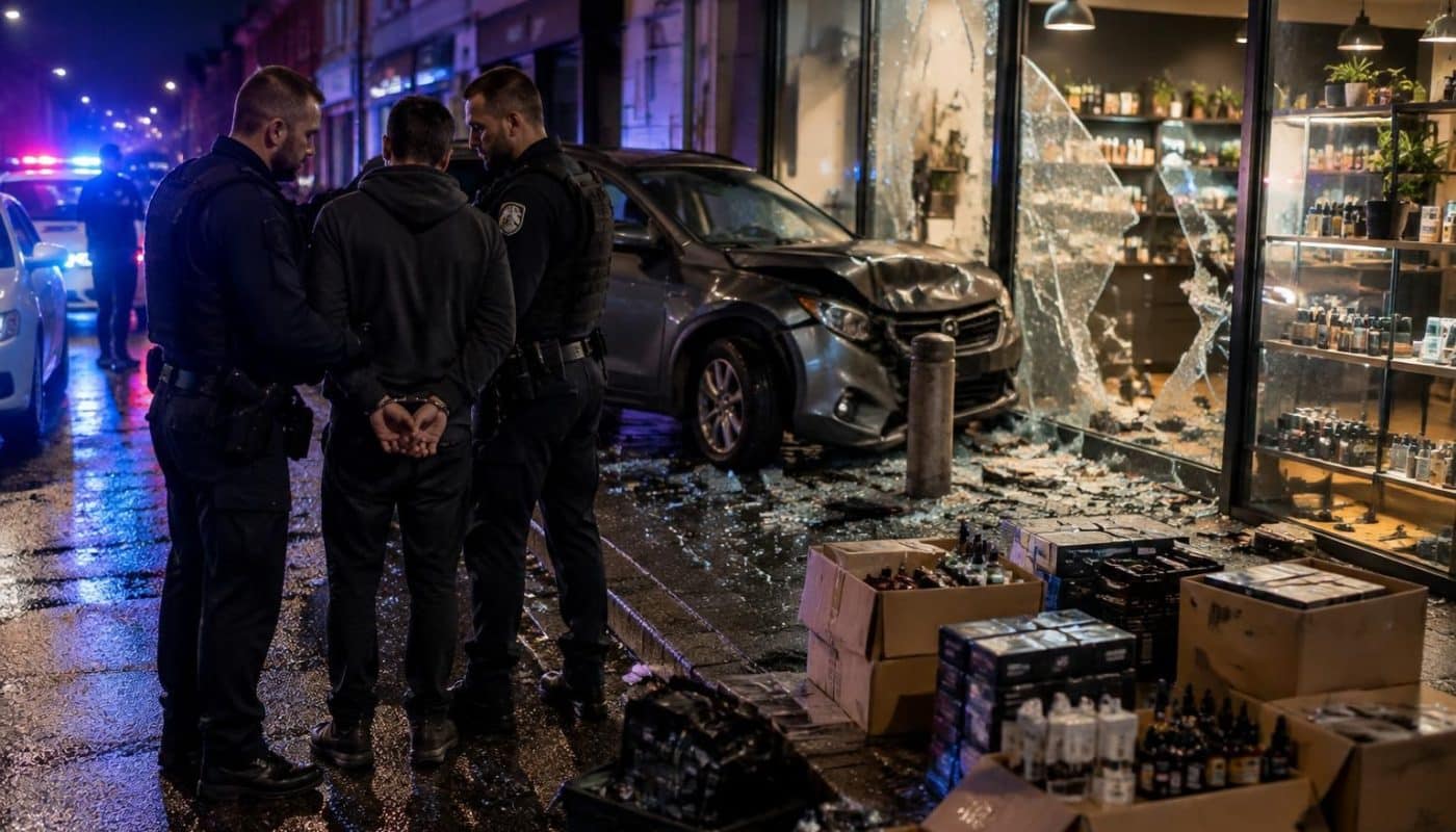 après une tentative de casse à la voiture-bélier, un homme est arrêté avec 65 000 euros de cigarettes électroniques et de produits au cbd.