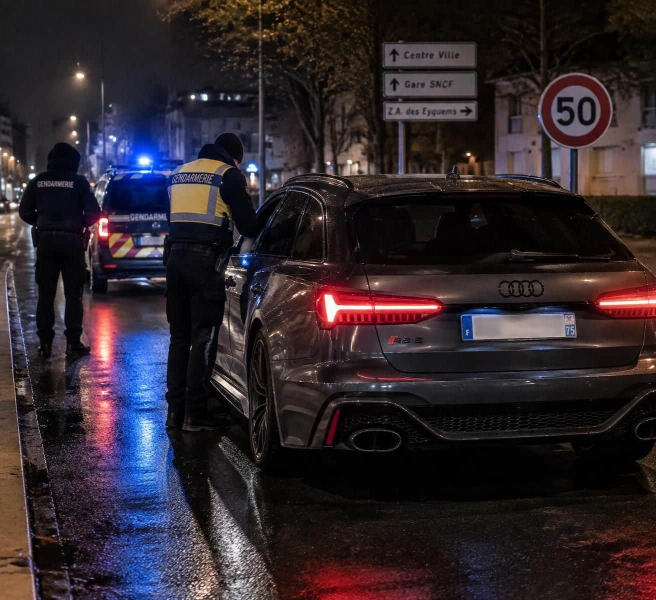 flash&eacute; &agrave; une vitesse spectaculaire au volant de son audi rs6 sur une route limit&eacute;e &agrave; 50 km/h, il risque de perdre son emploi.